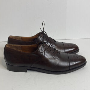 Salvatore Ferragamo Cap Toe Oxford Shoes Mens 10.5 US 11.5 B Dark Brown Brogue